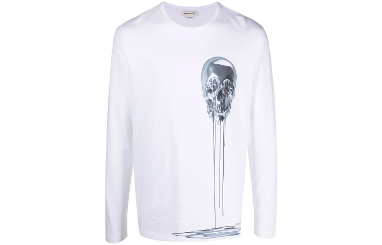 Order Alexander McQueen Kemeja-T Putih Cetakan Tengkorak Lengan Panjang Leher Bulat. 631382-QPZ86-0900