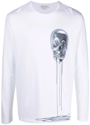 Alexander McQueen Kemeja-T Putih Cetakan Tengkorak Lengan Panjang Leher Bulat. 631382-QPZ86-0900 Order Alexander McQueen Kemeja-T Putih Cetakan Tengkorak Lengan Panjang Leher Bulat. 631382-QPZ86-0900