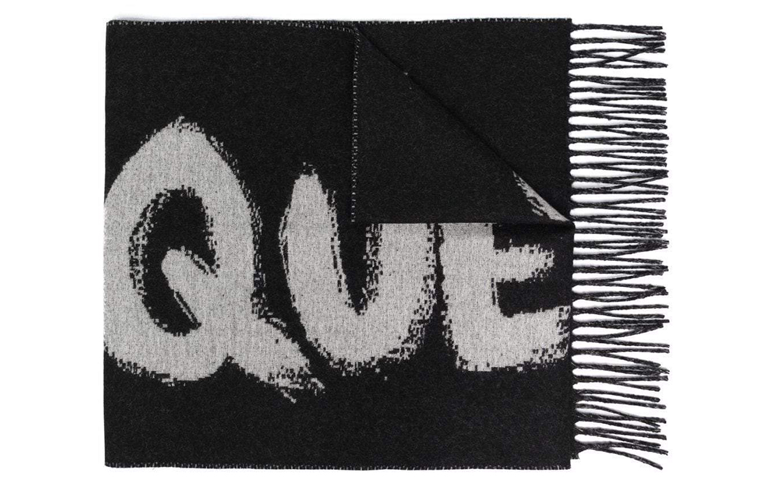 Alexander McQueen Wool Letter Scarf Unisex Couple Style Black 6652883200Q1077
