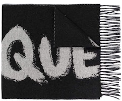 Alexander McQueen Wool Letter Scarf Unisex Couple Style Black 6652883200Q1077 Alexander McQueen Wool Letter Scarf Unisex Couple Style Black 6652883200Q1077