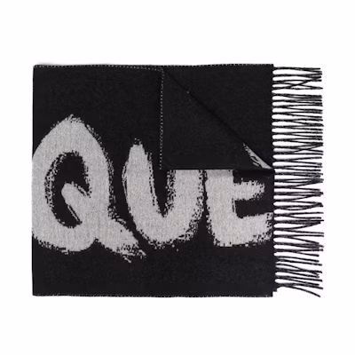 Alexander McQueen Wool Letter Scarf Unisex Couple Style Black 6652883200Q1077