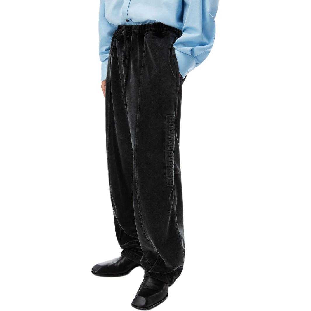 Shop アレキサンダー ワン ブラック ベロア ロゴ 刺繍入り ニット ジョガーパンツ 6CC12440250-95A