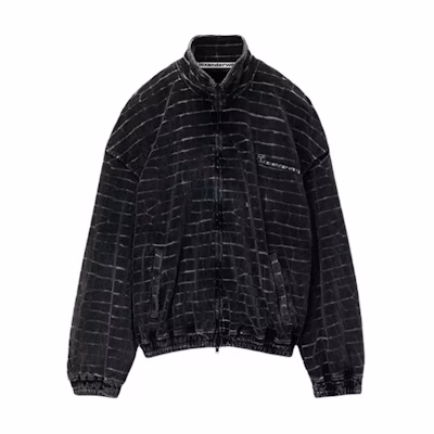 Alexander Wang Croc-Embossed Zipper Long-Sleeve Jacket in Pepper Color. 6CC3242042095A
