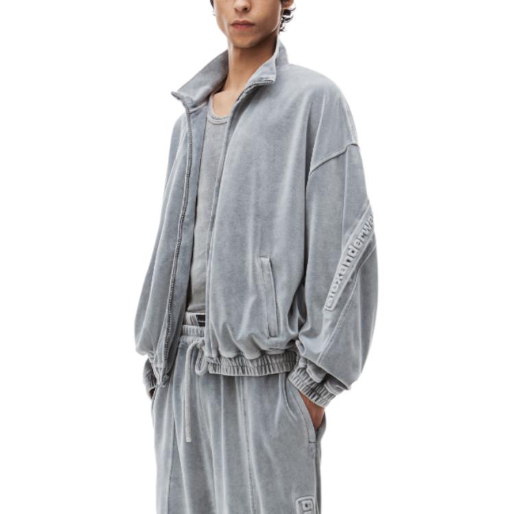 Lookbook Alexander Wang 洗灰色絨面拉鍊長袖外套。 6CC12420160-96A