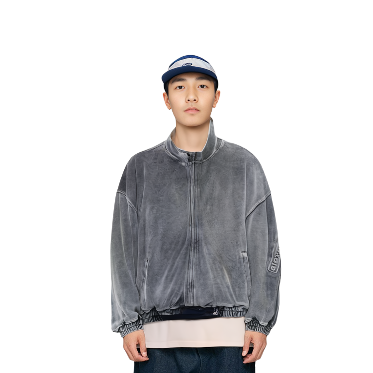 Purchase Alexander Wang 洗灰色絨面拉鍊長袖外套。 6CC12420160-96A