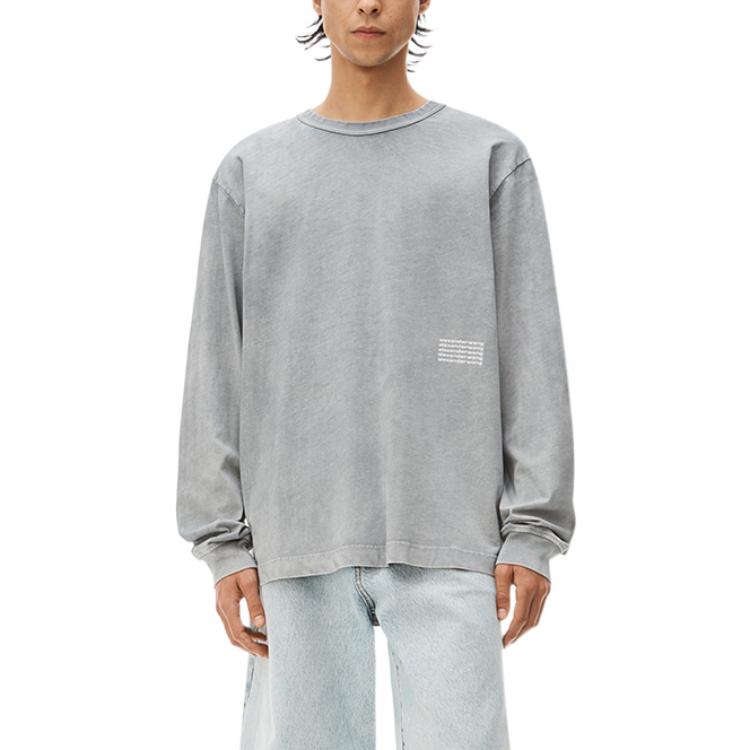 Lookbook Alexander Wang Acid Wash Logo Print Knit Long Sleeve T-Shirt Unisex - Grey UCC3221537-027