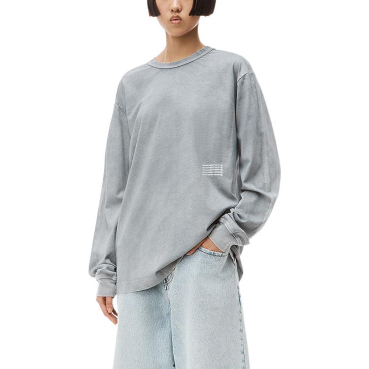 Shop Alexander Wang Acid Wash Logo Print Knit Long Sleeve T-Shirt Unisex - Grey UCC3221537-027