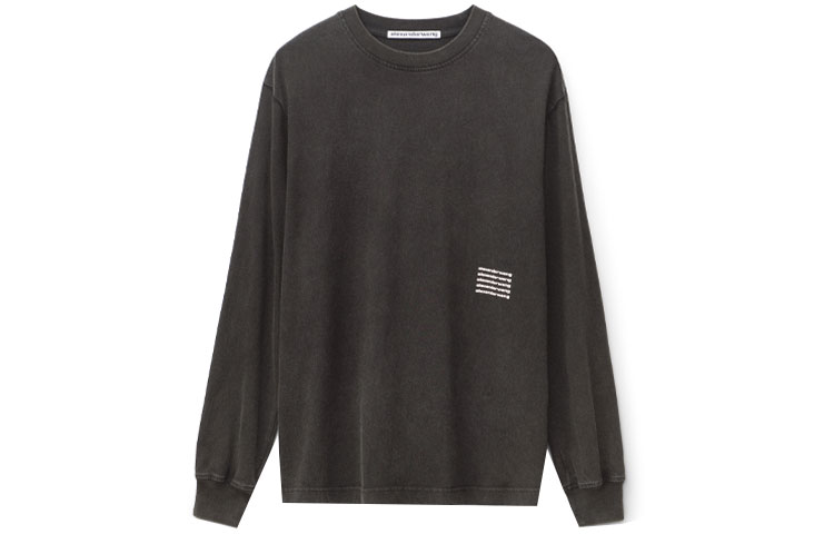 Alexander Wang Acid Wash Logo Print Knit Sweatshirt Unisex Charcoal Gray. UCC3211012-007
