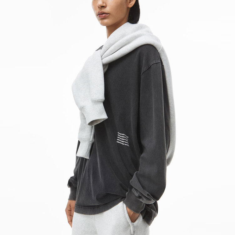 Details for アレキサンダーワン アシッドウォッシュ ロゴプリント ニットスウェット 男女兼用 チャコールグレー UCC3211012-007