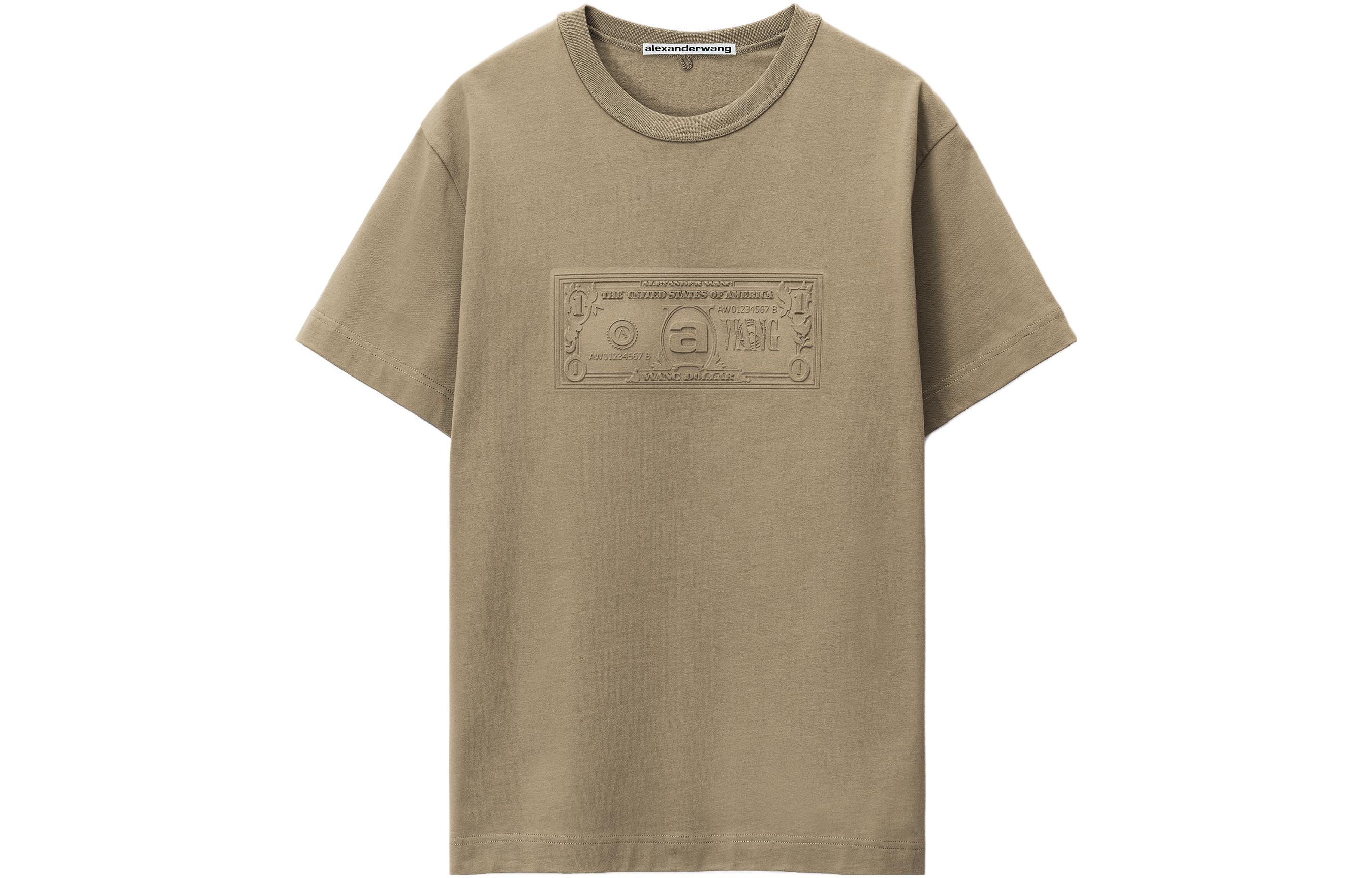Alexander Wang Compact Jersey Dollar Print Short Sleeve T-Shirt Unisex Khaki. UCC3231638-136