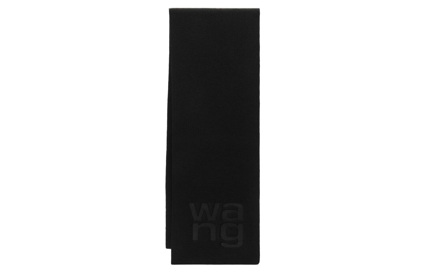 Alexander Wang Compact Ribbed Logo Knit Scarf Unisex Couple Black. 4KC4239058001