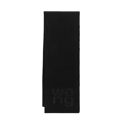 Alexander Wang Compact Ribbed Logo Knit Scarf Unisex Couple Black. 4KC4239058001