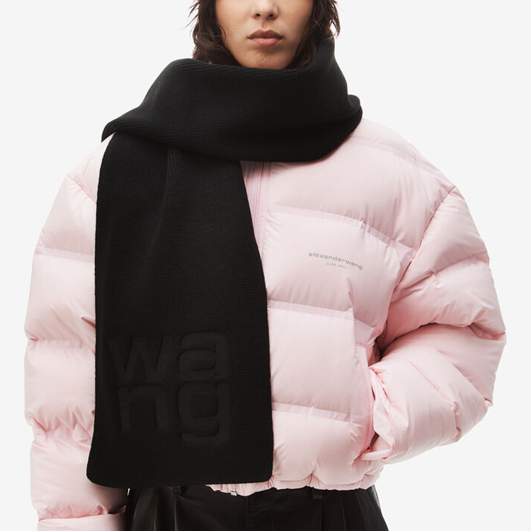 Shop Alexander Wang Compact Ribbed Logo Knit Scarf Unisex Couple Black. 4KC4239058001