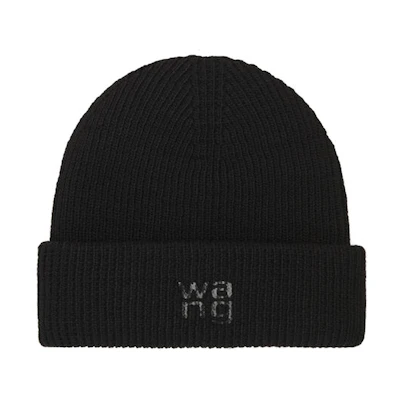 Alexander Wang Embossed Logo Nylon Beanie Unisex Black 4KC4239073001