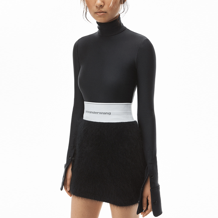 Details for Alexander Wang FW21 Skirt Mini Hitam Logo Elastik Berjenama 1KC4215045-001