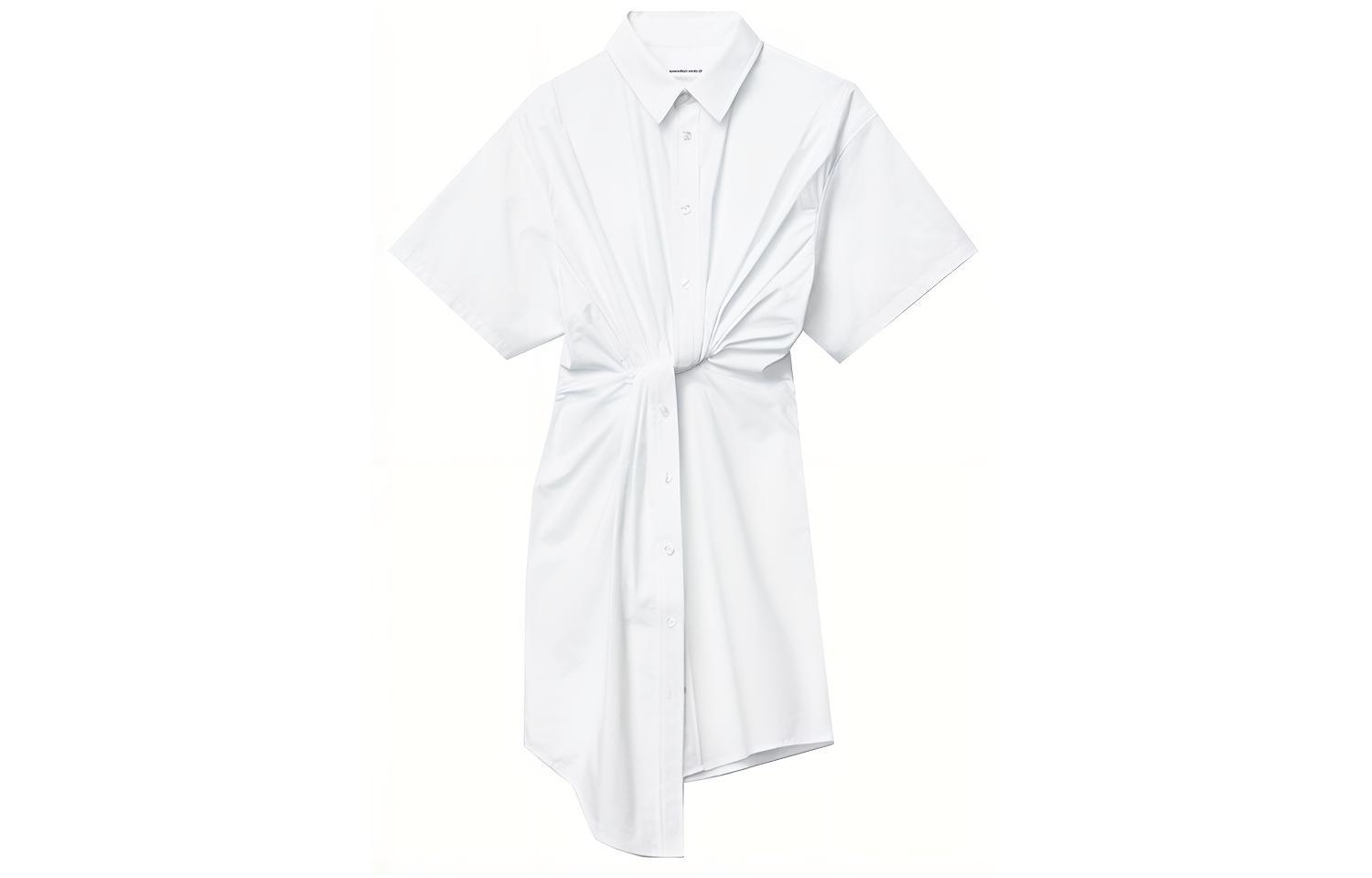 Alexander Wang FW21 Front Twist Shirt Dress Short Sleeve White Dress 4WC3216137-111