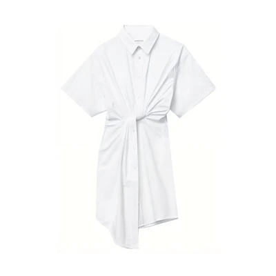 Alexander Wang FW21 Front Twist Shirt Dress Short Sleeve White Dress 4WC3216137-111