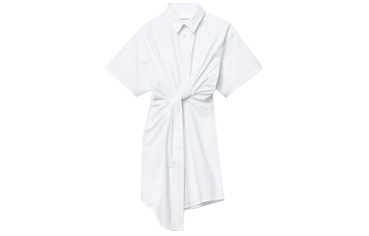 Order Alexander Wang FW21 Gaun Putih Lengan Pendek Twist Depan Shirt Dress 4WC3216137-111