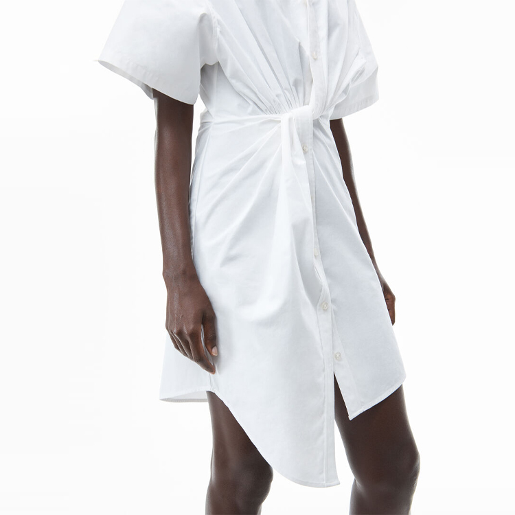 Purchase Alexander Wang FW21 Gaun Putih Lengan Pendek Twist Depan Shirt Dress 4WC3216137-111