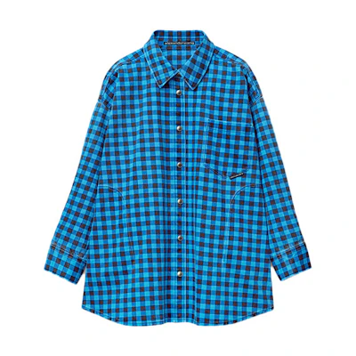 Alexander Wang FW21 Oversized Plaid Denim Shirt Jacket Unisex Black Blue. UDC3212923-433