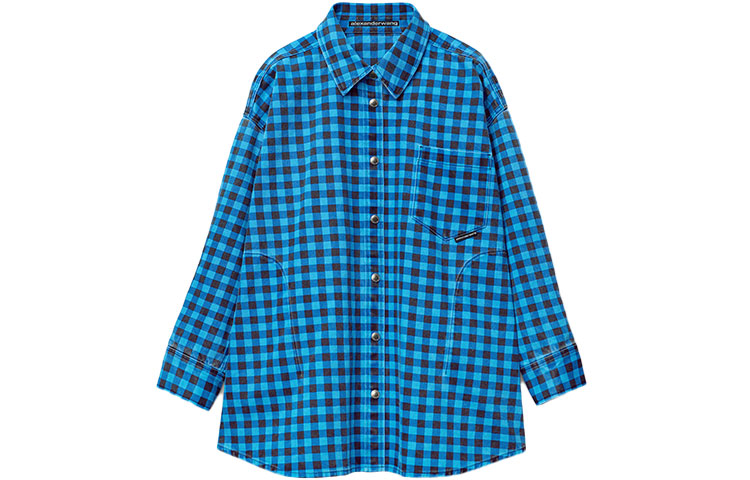 Order Chaqueta Camisa de Mezclilla Cuadros Oversized Unisex Alexander Wang FW21 Negra Azul. UDC3212923-433