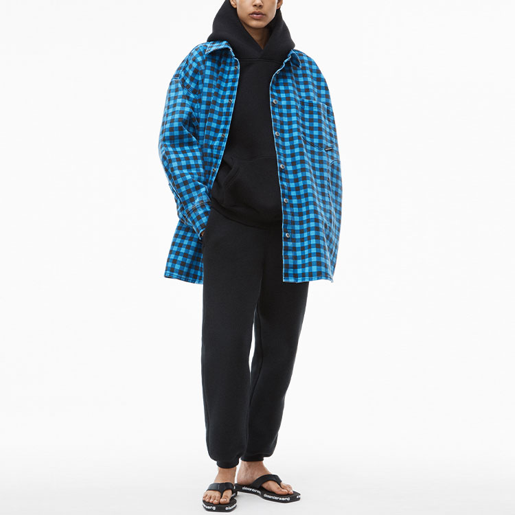 Shop Chaqueta Camisa de Mezclilla Cuadros Oversized Unisex Alexander Wang FW21 Negra Azul. UDC3212923-433