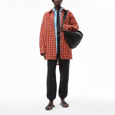 Alexander Wang FW21 Plaid Denim Oversized Shirt Jacket Unisex Black Orange. UDC3212923-623 Lookbook Alexander Wang FW21 Plaid Denim Oversized Shirt Jacket Unisex Black Orange. UDC3212923-623