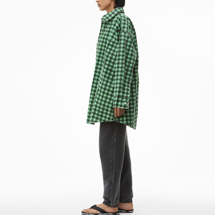 Alexander Wang FW21 Plaid Denim Oversized Shirt Jacket Unisex Black Green UDC3212923-311 圖 4