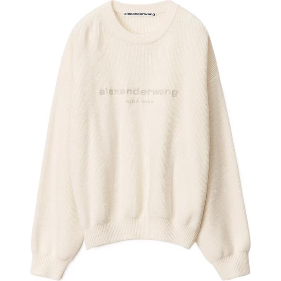 Alexander Wang FW22 Beige Unisex Wool Sweater with Logo Print. UKC4221037-106