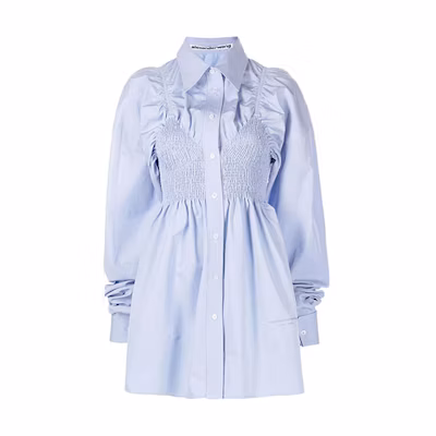 Alexander Wang FW22 Blue Ruched Button-Up Long Sleeve Shirt Dress 1WC3221658-450