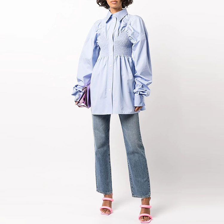 Lookbook Vestido Camisa Azul Fruncido de Manga Larga Alexander Wang FW22. 1WC3221658-450