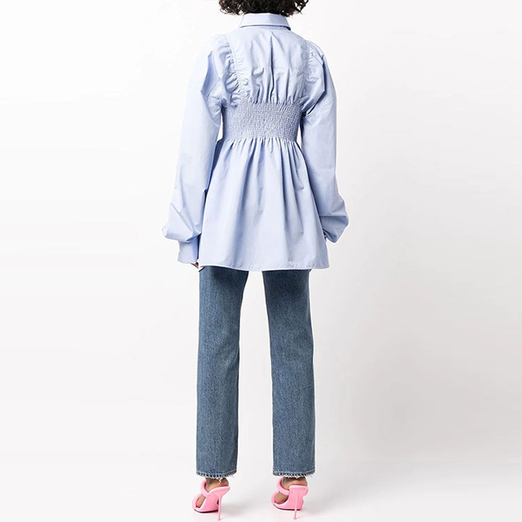 Shop Vestido Camisa Azul Fruncido de Manga Larga Alexander Wang FW22. 1WC3221658-450