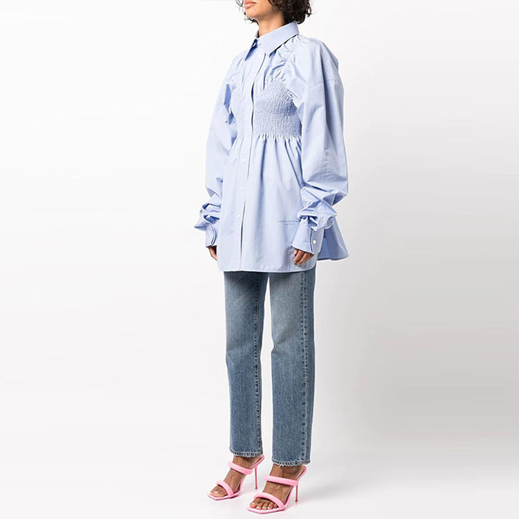 Purchase Vestido Camisa Azul Fruncido de Manga Larga Alexander Wang FW22. 1WC3221658-450