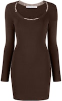 Alexander Wang FW22 Brown Long-Sleeve Logo Trim Crewneck Dress 4KC4216032-204 Alexander Wang FW22 Brown Long-Sleeve Logo Trim Crewneck Dress 4KC4216032-204