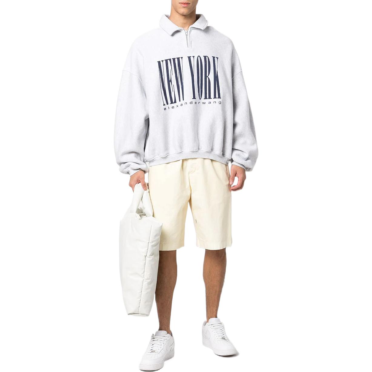 Shop 알렉산더 왕 FW22 하프집 로고 프린트 칼라 스웻셔츠 유니섹스 그레이 UCC1231600-050