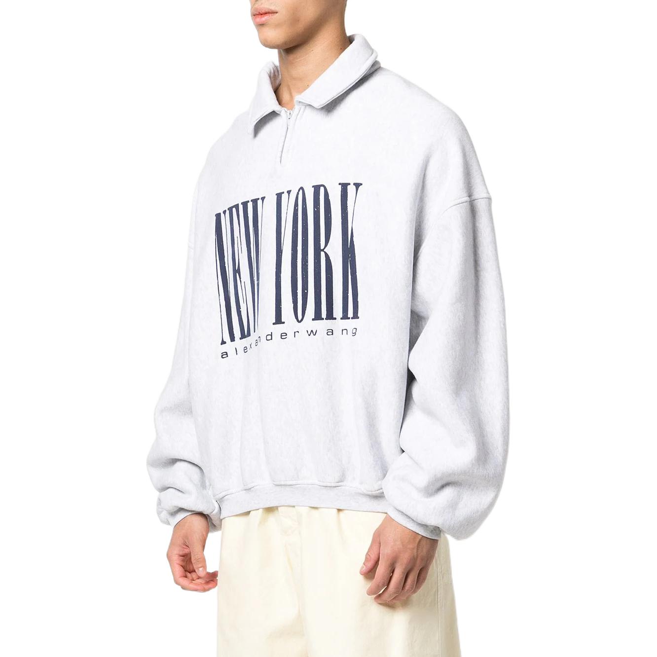 Details for 알렉산더 왕 FW22 하프집 로고 프린트 칼라 스웻셔츠 유니섹스 그레이 UCC1231600-050