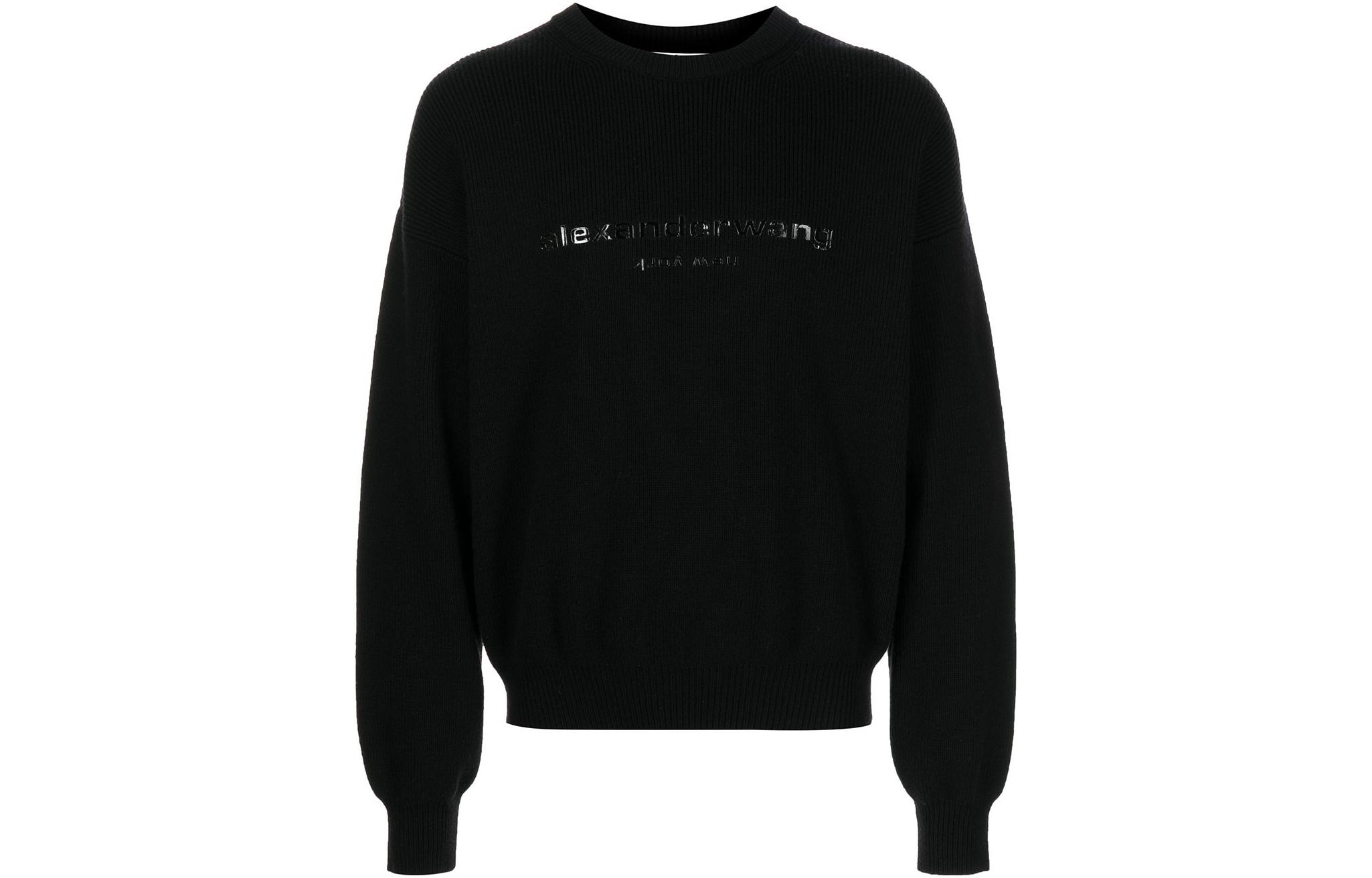 Alexander Wang FW22 Logo Print Crewneck Pullover Sweater Unisex Black UKC4221037-001