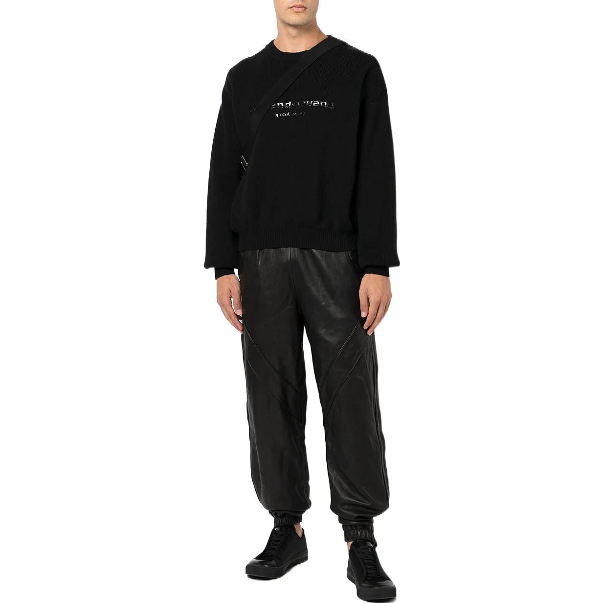 Shop Alexander Wang FW22 Logo Print Crewneck Pullover Sweater Unisex Black UKC4221037-001