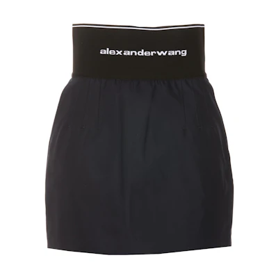 Alexander Wang FW22 Navy High-Waist Mini Skirt with Logo Strap Detail. 1WC3225236-409