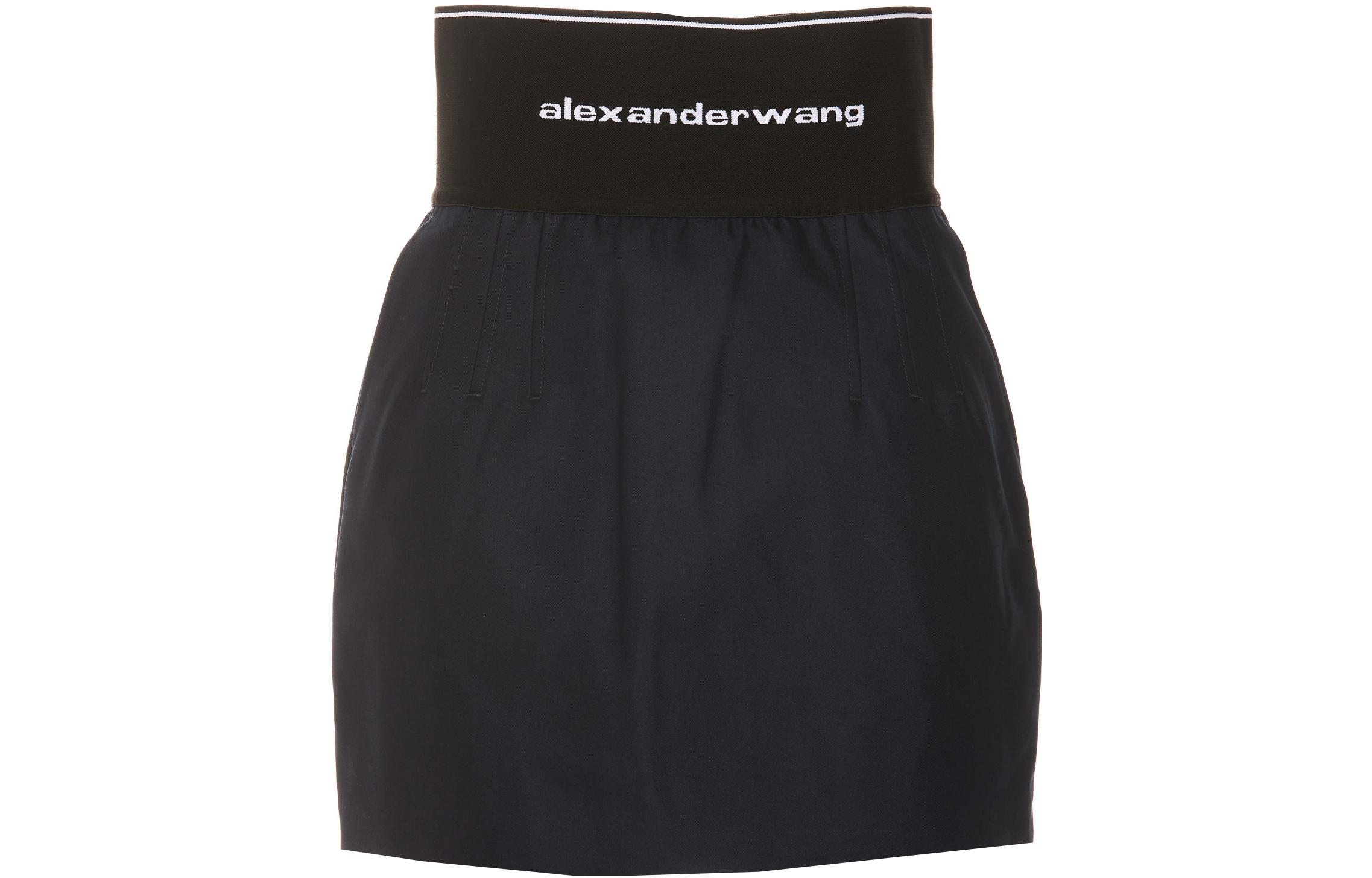 Order アレキサンダーワン FW22 ネイビー ハイウエスト ミニスカート ロゴストラップ付き 1WC3225236-409