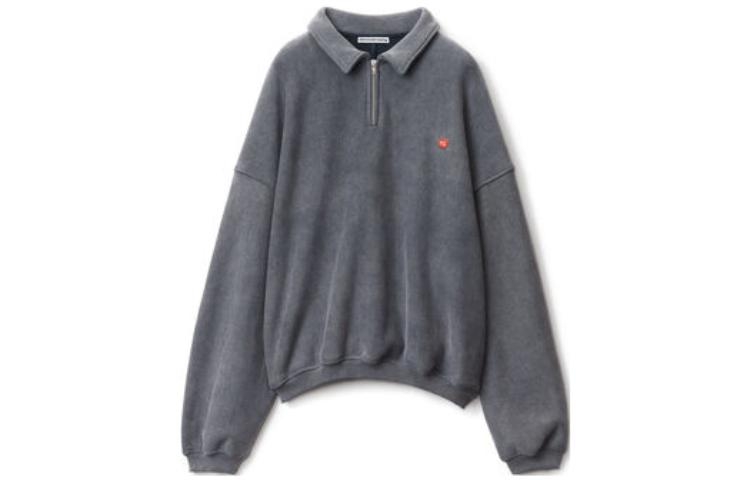 Alexander Wang FW22 Unisex Grey Half-Zip Sweatshirt with Logo Embroidery. UCC4221567-531