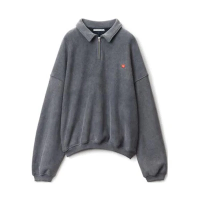 Alexander Wang FW22 Unisex Grey Half-Zip Sweatshirt with Logo Embroidery. UCC4221567-531