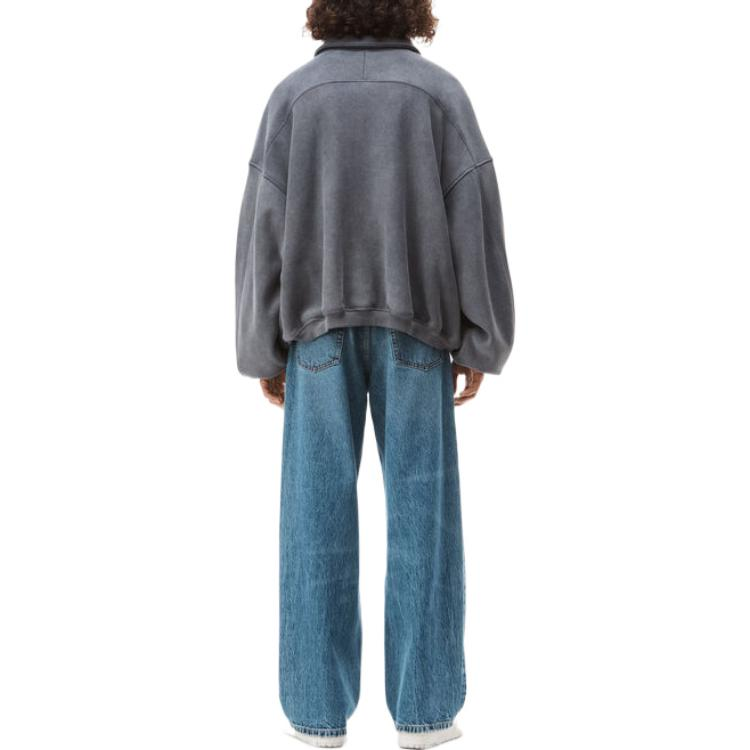 Shop Alexander Wang FW22 Unisex Grey Half-Zip Sweatshirt with Logo Embroidery. UCC4221567-531