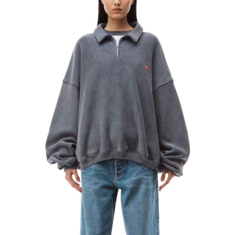 Purchase Alexander Wang FW22 Unisex Grey Half-Zip Sweatshirt with Logo Embroidery. UCC4221567-531