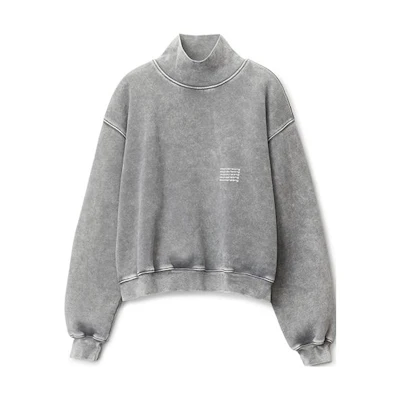 Alexander Wang FW22 Velvet Letter Print Pullover Unisex Sweatshirt - Grey UCC3221538-027