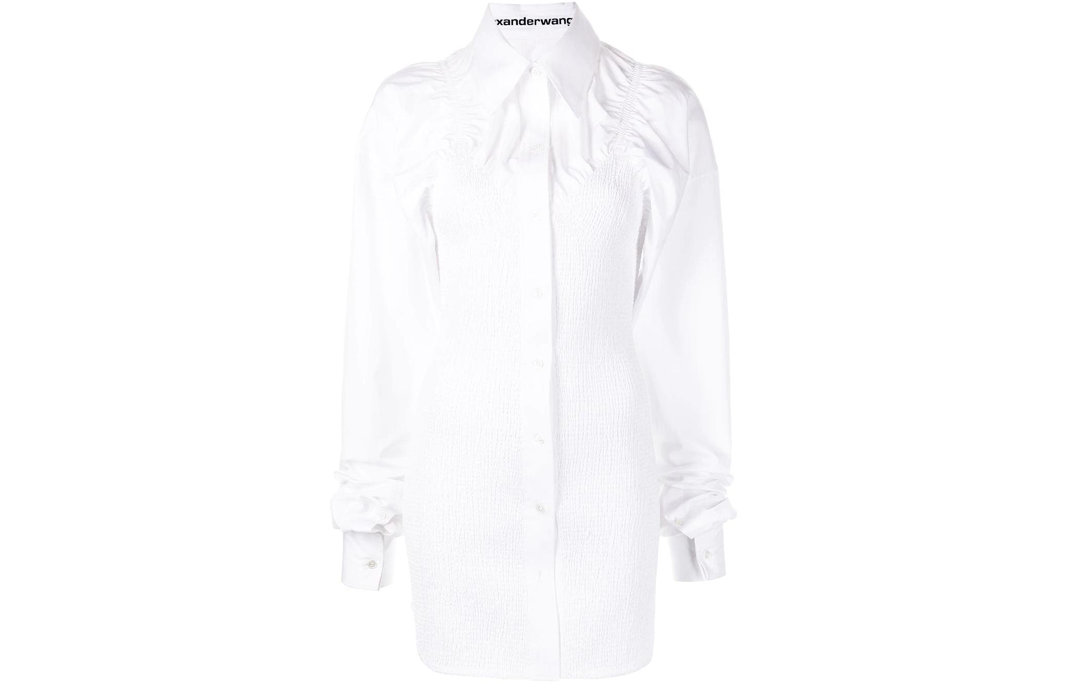 Alexander Wang FW22 White Slim-Fit Long Sleeve Collared Shirt Dress 1WC3226488-100