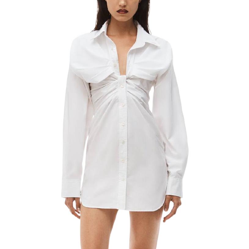 Lookbook アレキサンダーワン FW22 ホワイト ソリッドボタンアップ 長袖ミニドレス 4WC4226197-100