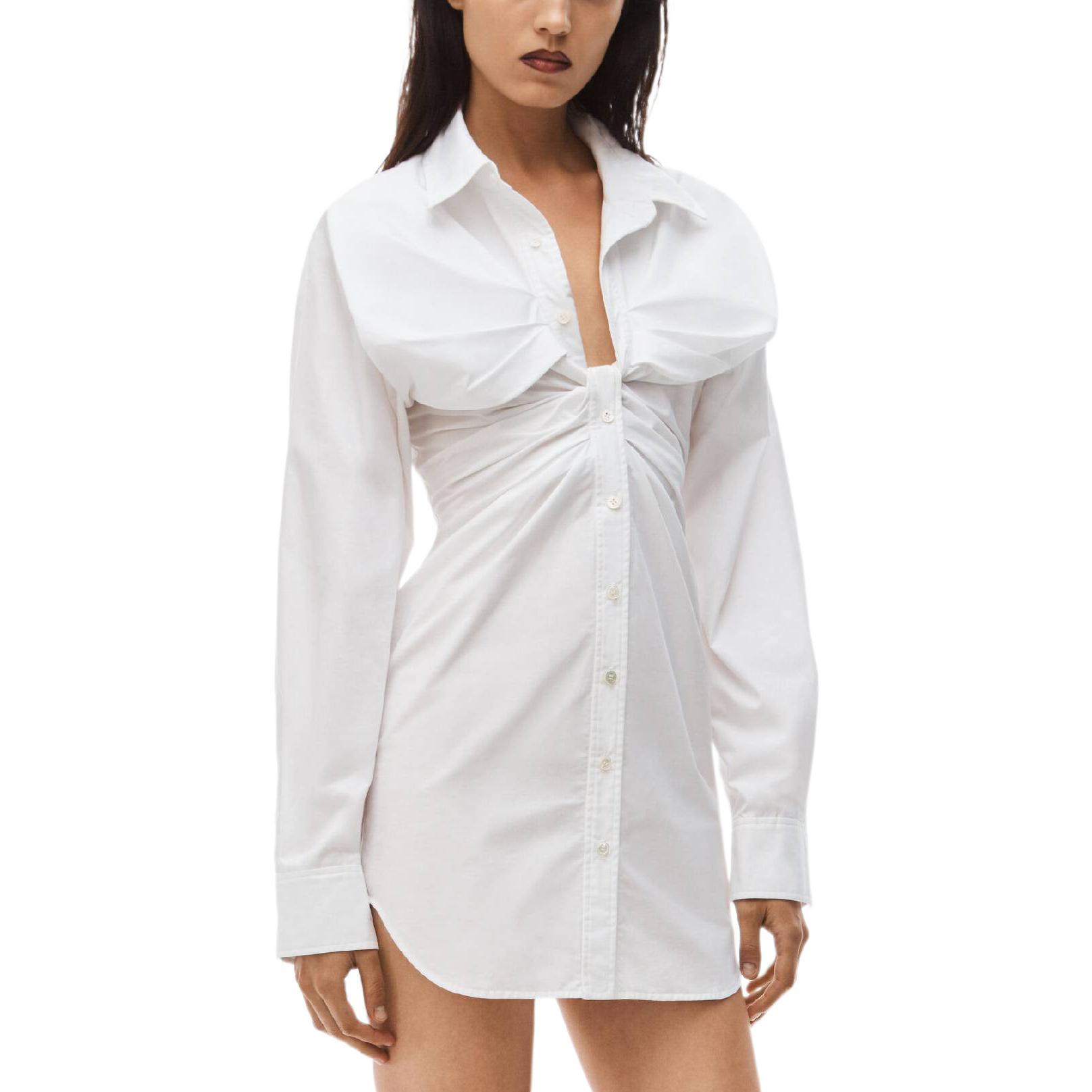 Purchase アレキサンダーワン FW22 ホワイト ソリッドボタンアップ 長袖ミニドレス 4WC4226197-100