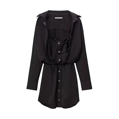 Alexander Wang FW23 Layered Shirt Loose Fit Long Sleeve Dress Black 4WC4236229-001