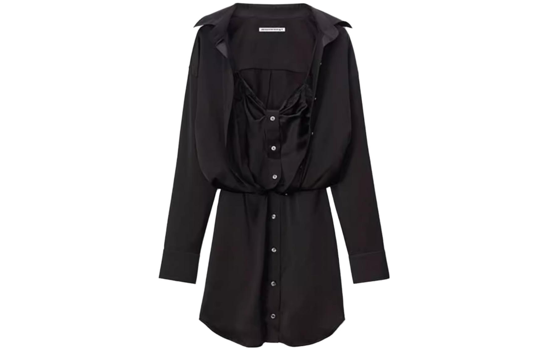 Order Alexander Wang FW23 Camisa Larga Holgada de Manga Larga Vestido Negro 4WC4236229-001